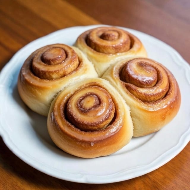 Four Glazed Cinnamon Rolls.