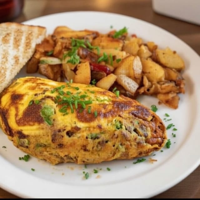 Cruz Omelette, chorizo & pepper jack cheese.