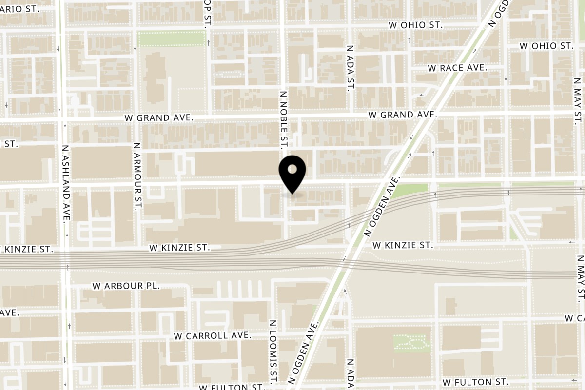 Map showing the location of The Breakfast Club and Grill on 1381 W Hubbard St in Chicago